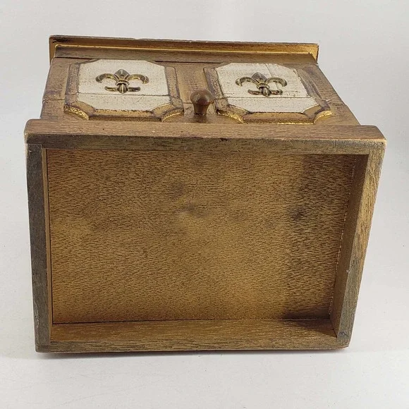 Vintage hand painted tole style wood gold jewelry music box - Picture 4 of 7